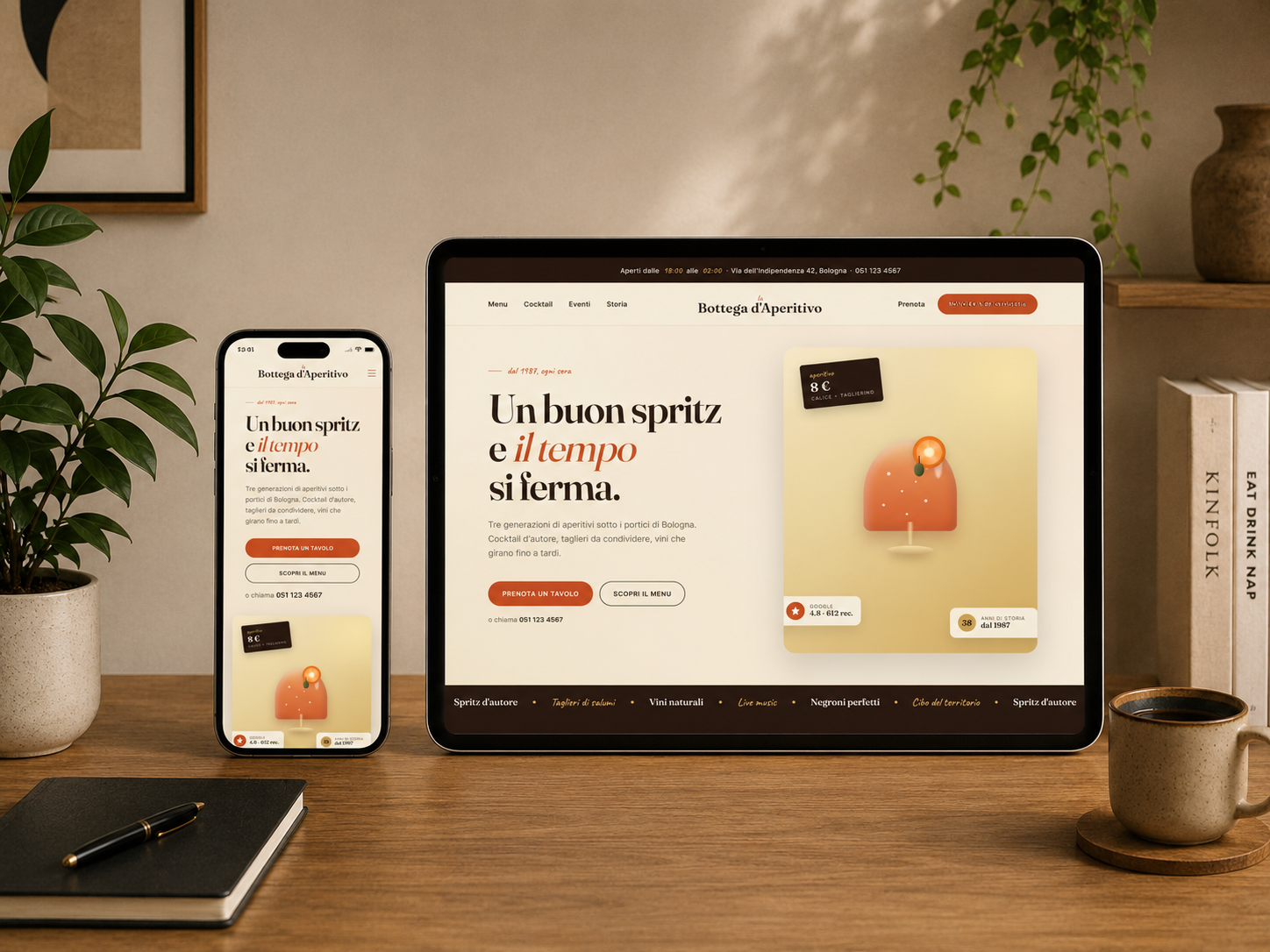 Bottega d'Aperitivo — vista tablet e mobile