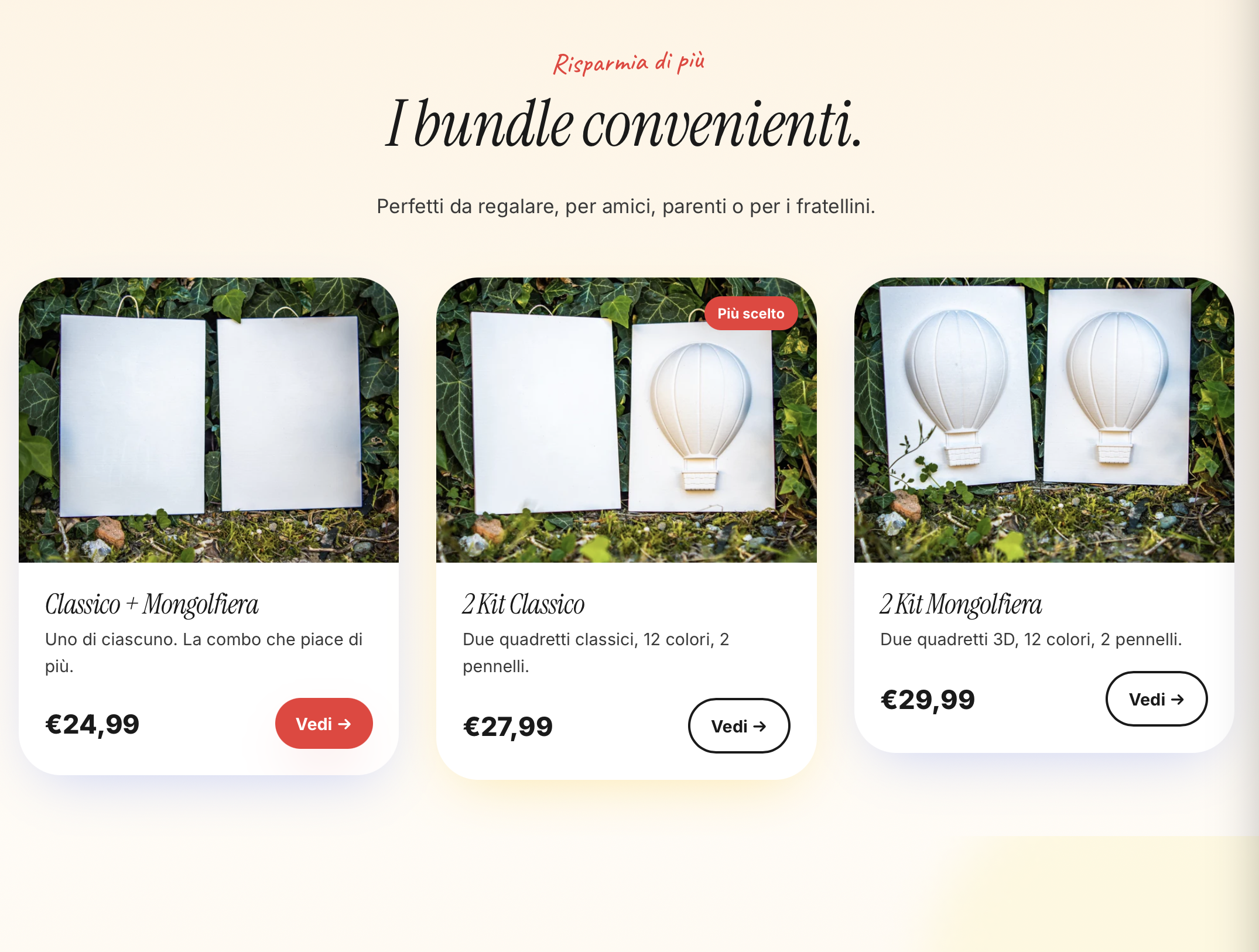 Il Colore Puro — sezione bundle prodotti con i tre kit creativi