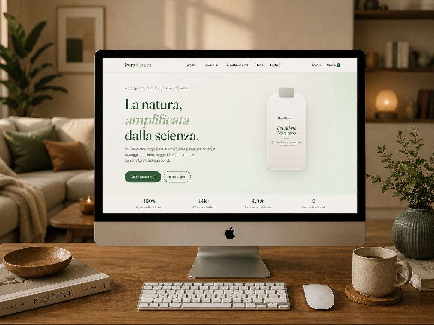 Pura Natura home su iMac in ambiente curato