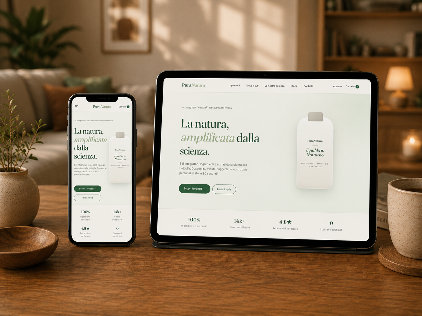 Pura Natura su iPad e iPhone affiancati