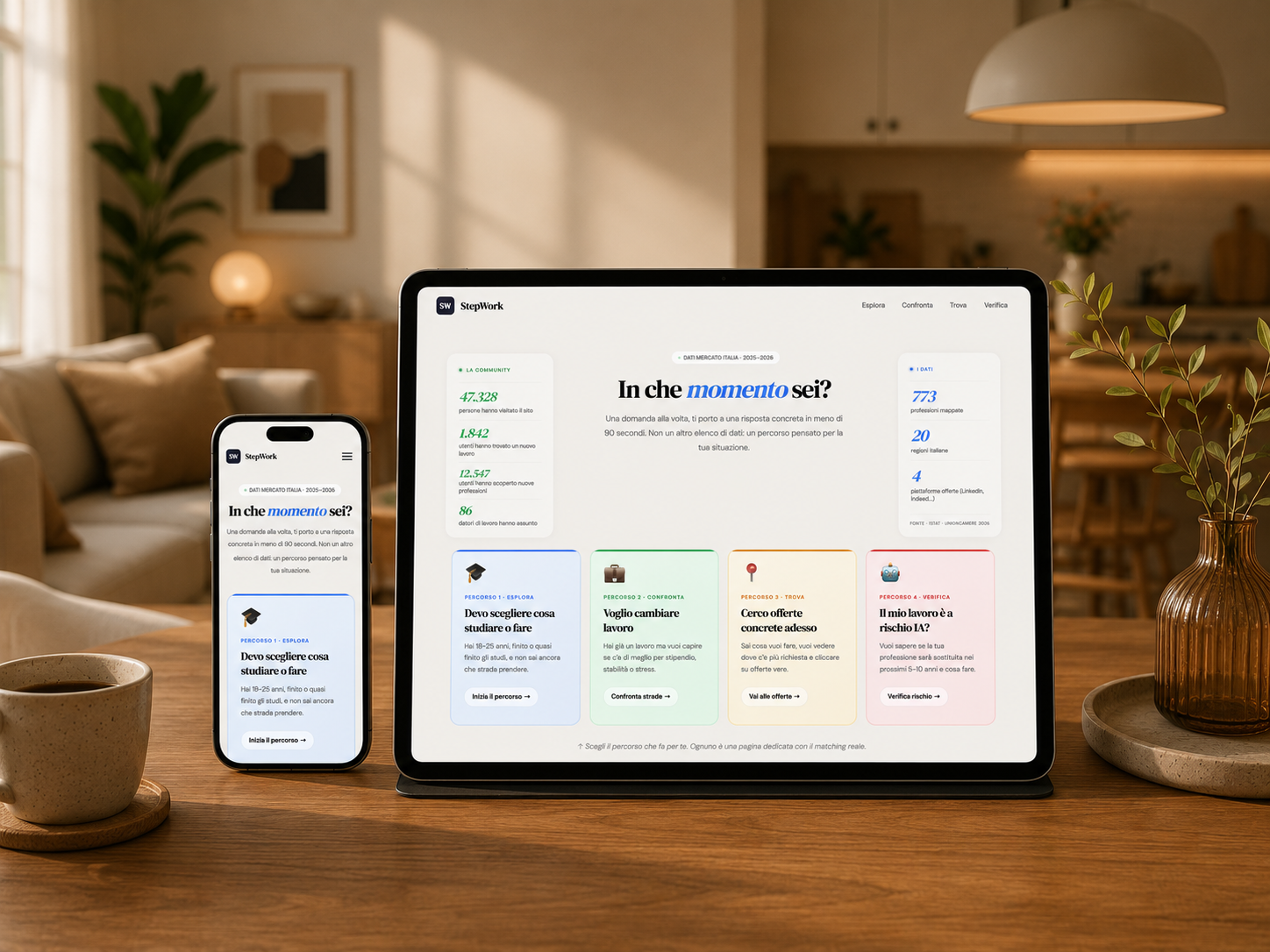 StepWork su iPad e iPhone affiancati
