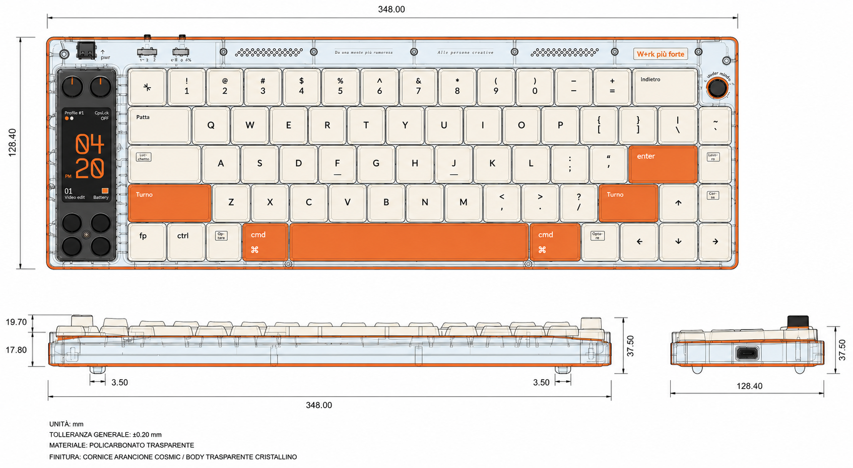 Volt Lab Model 01 — tastiera meccanica 65% Cosmic Orange con body trasparente